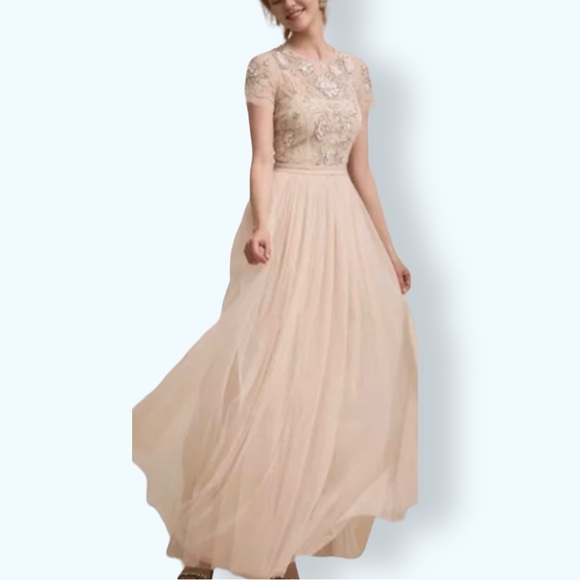 BHLDN Needle & Thread Style Sakara 6 Pink Champagne Beaded Bodice Formal Gown - Picture 5 of 11